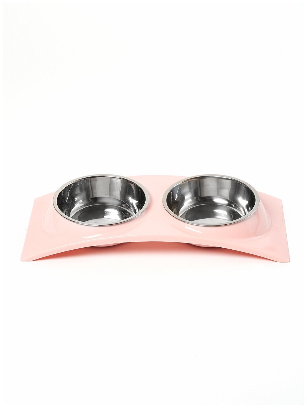 Миска для животных для кошек и собак двойная на подставке, "Любимое лакомство 1", цвет: розовый, 38 см х 16,5 см х 5 см