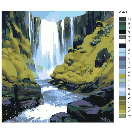 Картина по номерам W-208 Горный водопад 80х80 картина по номерам w 201 павлины 80х80