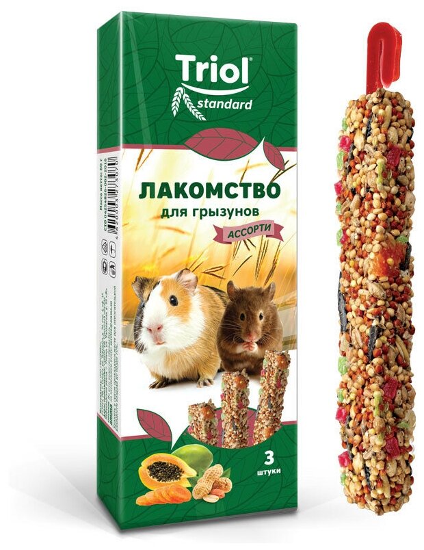 Тriol Standard лакомство для грызунов ассорти с фруктами, овощами и орехами - 75 г (3 шт)