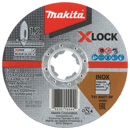 фото Абразивный отрезной диск x-lock для стали плоский а60t 125х1,2х22,23 makita e-00418 14825