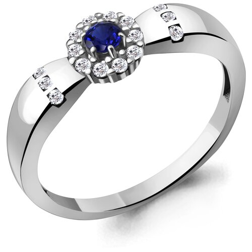 фото Серебряное кольцо aquamarine а68811аб с фианитом и гидротермальным сапфиром diamant-online