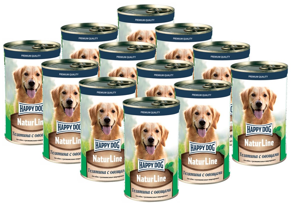 HAPPY DOG NATUR LINE для взрослых собак с телятиной и овощами (970 гр х 12 шт)