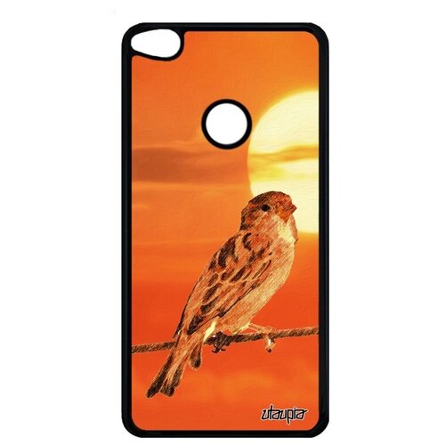 фото Противоударный чехол на смартфон // huawei p8 lite 2017 // "воробей" птичка маленький, utaupia, оранжевый