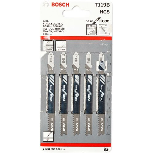 Набор пилок Bosch по дереву Т119B 5 шт пилки для лобзика по дереву bosch t 119 b 2608630037