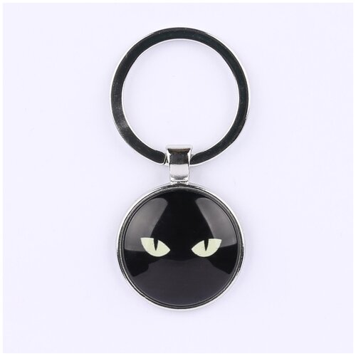 фото Брелок darifly серебристый "глаза чёрного кота" с большим кольцом для ключей