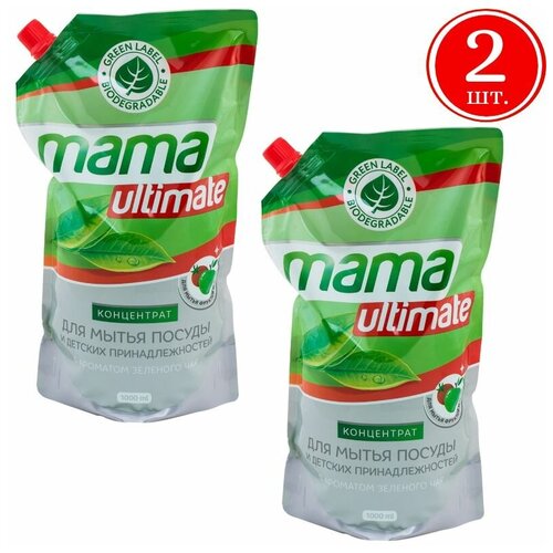 Средство для мытья посуды Mama Ultimate с ароматом зеленого чая концентрированное, 1л х 2 шт.