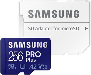 Карта памяти Samsung microSDXC 256 ГБ Class 10, V30, A2, UHS-I U3, R/W 160/120 МБ/с, адаптер на SD, 1 шт, синий