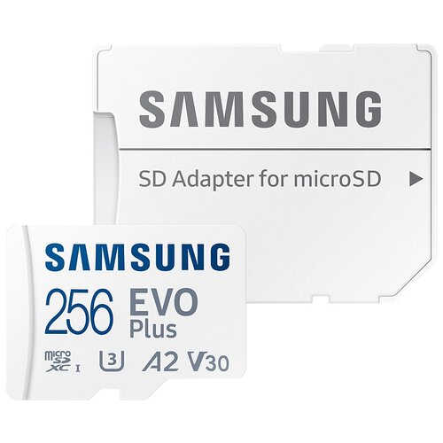 карта памяти samsung evo plus microsdxc 128 гб mb mc128ka eu Карта памяти Samsung microSDXC 256 ГБ Class 10, V30, A2, UHS-I U3, R 130 МБ/с, адаптер на SD, 1 шт., белый