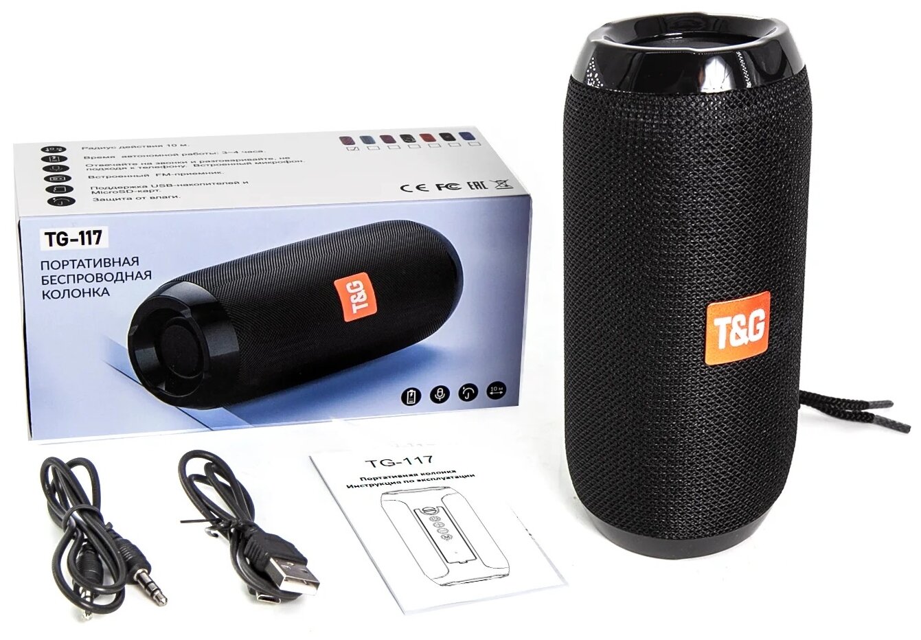 Колонка портативная BLUETOOTH С USB TG117 10W, черный