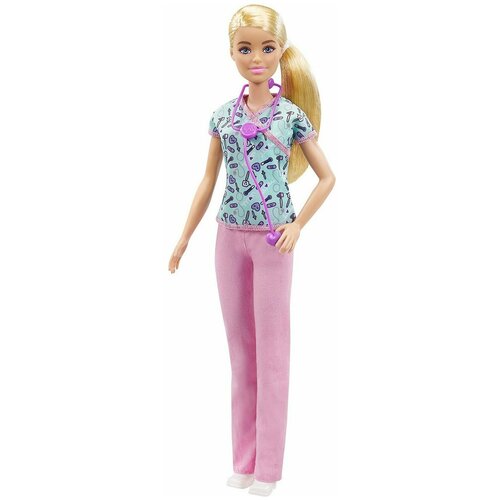 Mattel Кукла Барби - Медсестра (Barbie Nurse Blonde Doll With Scrubs Featuring A Medical Tool Print Top)