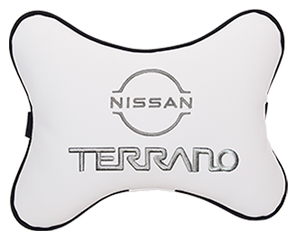 Автомобильная подушка на подголовник экокожа Milk с логотипом автомобиля NISSAN Terrano (new)