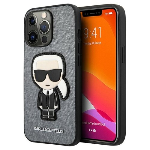 фото Karl lagerfed чехол karl lagerfeld pu saffiano ikonik patch (metal) hard для iphone 13 pro, серебристый