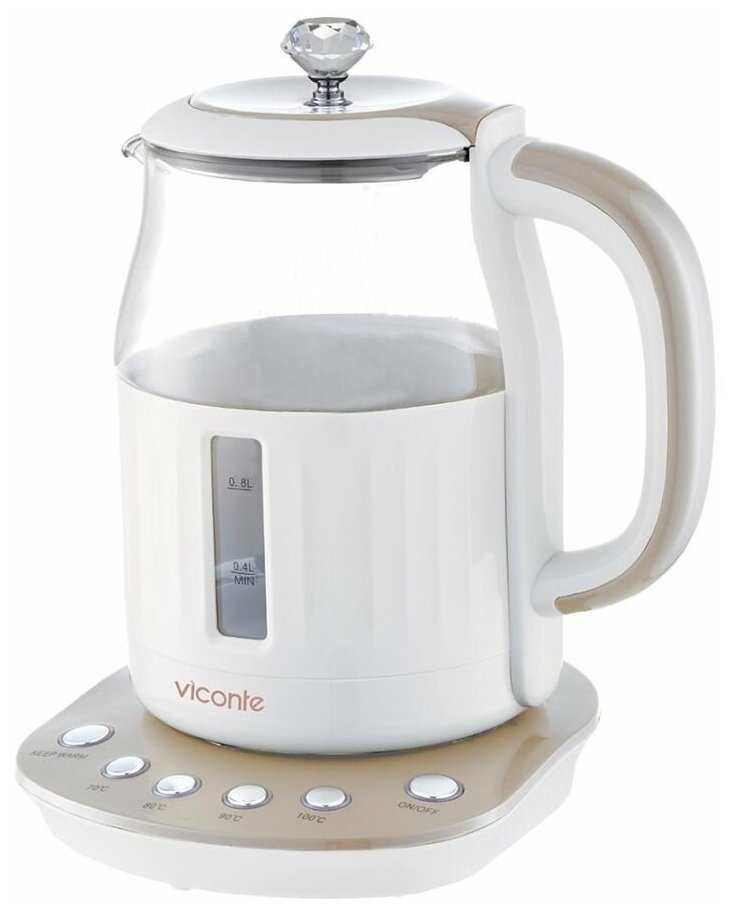Электрический чайник Viconte 2200 Вт стеклянный с 4 температурными режимами 1,7 л, белый