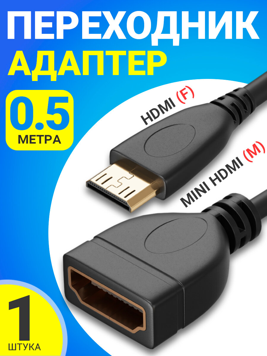 Адаптер переходник mini HDMI (M) - HDMI (F) GSMIN RT-22 кабель (50 см) (Черный)