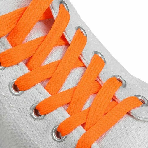 Шнурки для обуви, пара, плоские, 12 мм, 120 см, цвет оранжевый неоновый