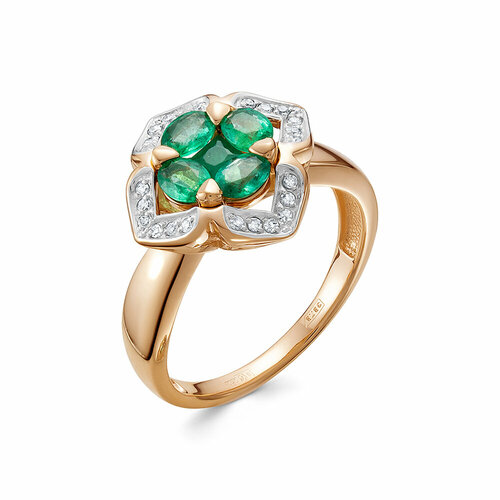 фото Кольцо vesna jewelry, красное золото, 585 проба, родирование, изумруд, размер 18.5, зеленый
