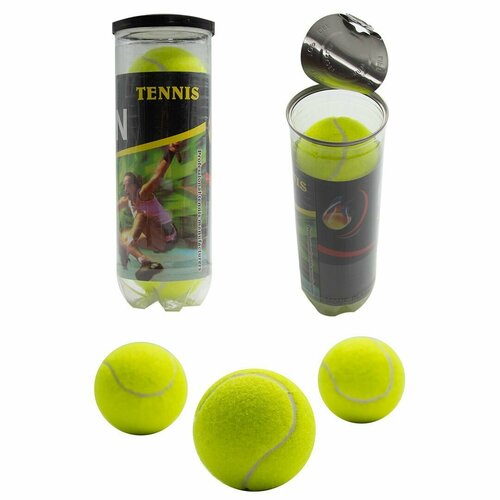 Набор мячей для тенниса: 3 мячика из 45% шерсти, диаметром 63,5 мм в тубе