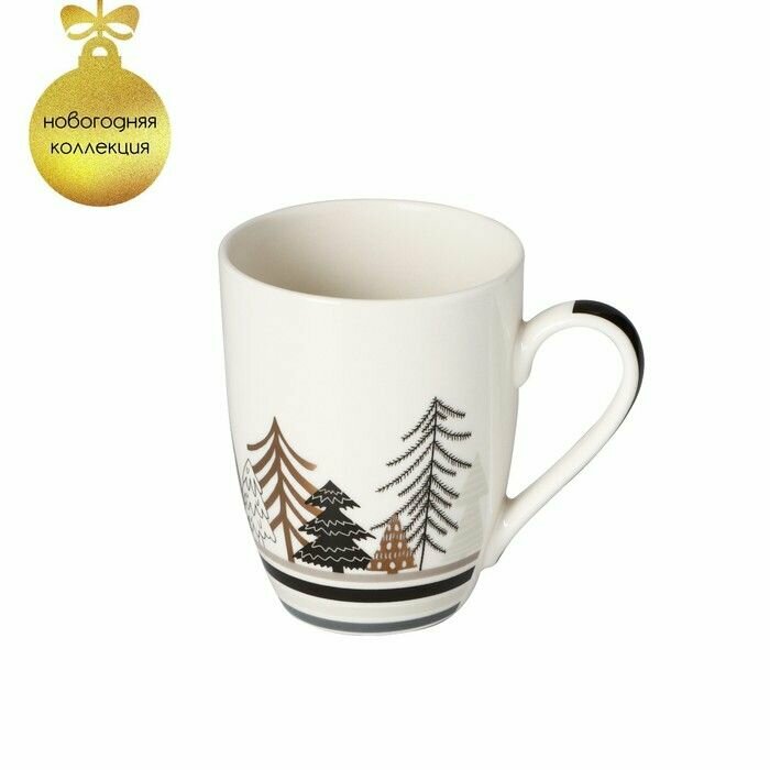 фото Кружка фарфоровая Доляна "Новогодний лес", 350 мл