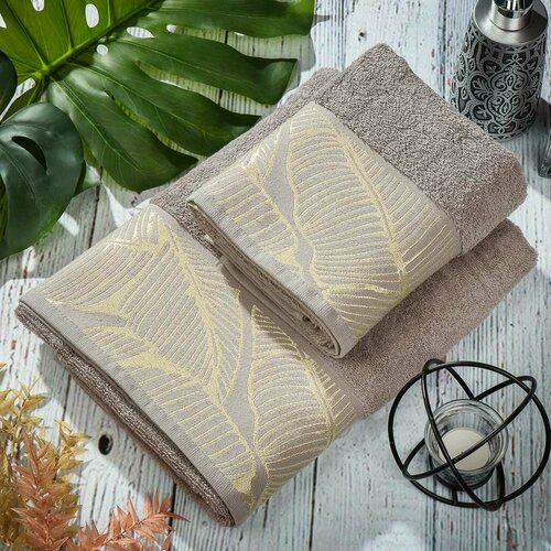 Набор полотенец 2 шт 50х80 70х130 см 100хл 480 гм2 Silvano Монстера беж листья Турц 3373₽