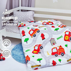 Постельное белье детское 160х80 Juno, поплин хлопок, 1 наволочка 40х60, детское постельное белье в кроватку Пожарные машинки, комплект для мальчика