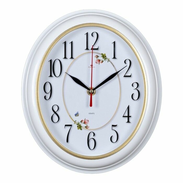 фото Часы настенные, форма овальная, 22.5х26.5 см, плавный ход, цвет белый