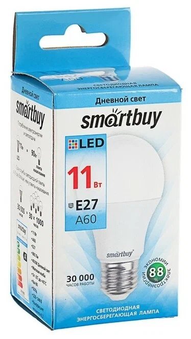 Лампа Smartbuy LED A60 11W 4000К E27 светодиодная, нейтральный свет