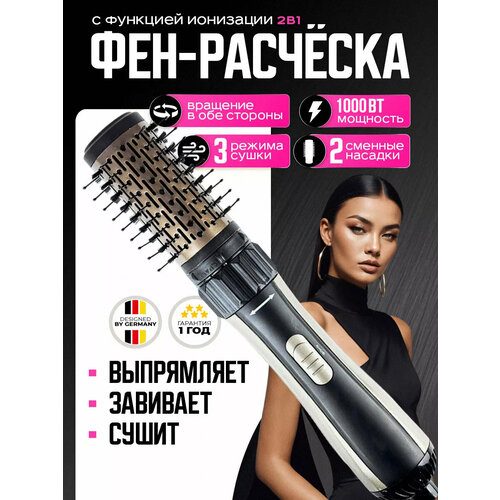 Профессиональный Фен-щетка с двумя насадкамисалонный Стайлертермощеткауход за волосамидомашнийдля салонадля завивки кудрей 3260₽