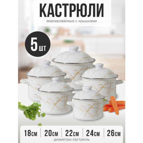 Набор эмалированных кастрюль с крышками 765DБел 3880₽