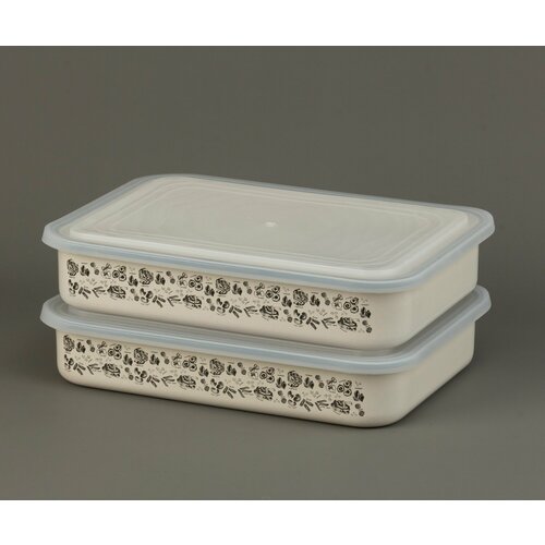 Лоток эмалированный 2,5л с рисунком для холодца, емкость для заливного овощи, комплект из 2-х штук.