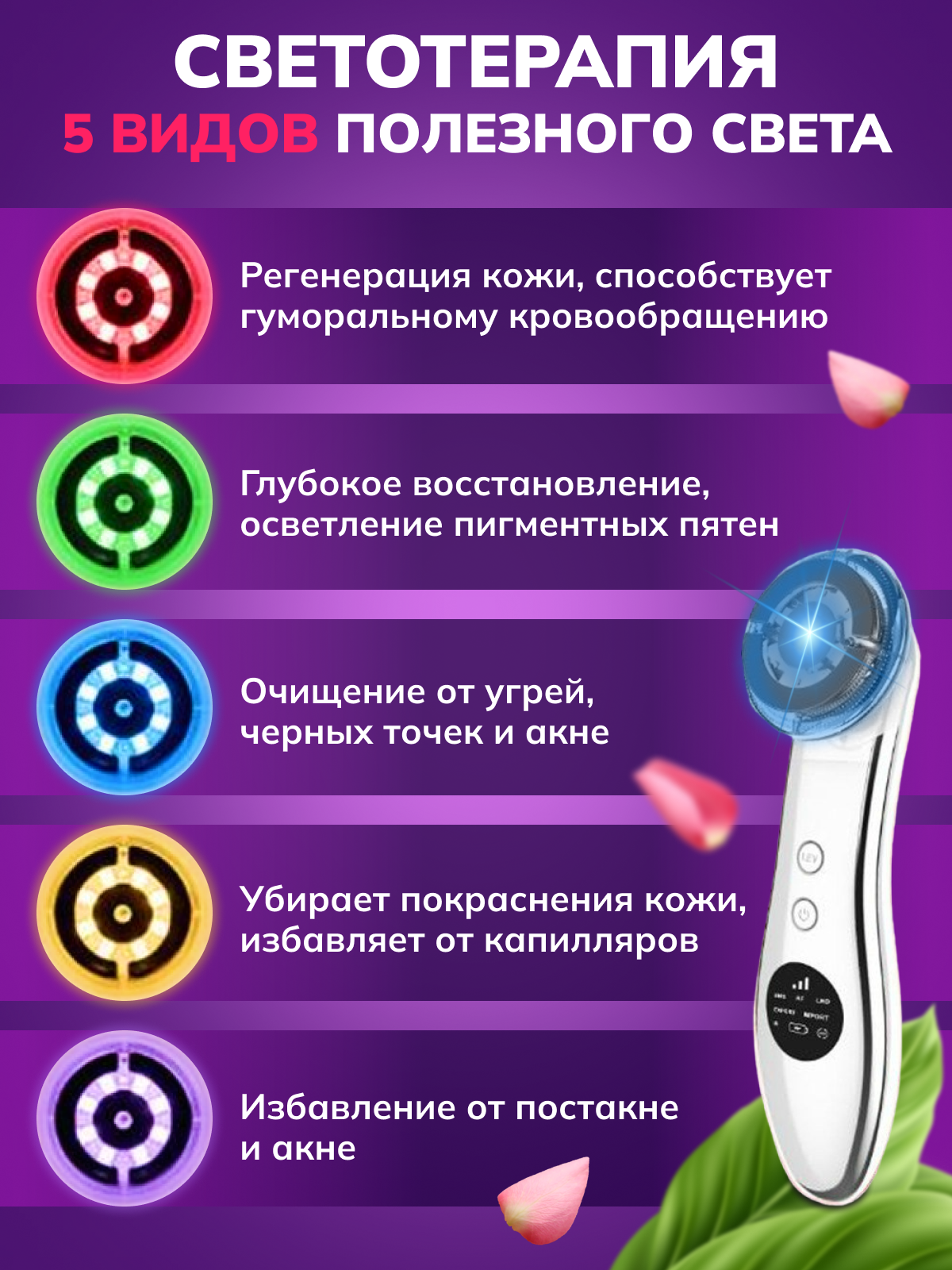 Микротоковый массажер H8, для лица, с RF-лифтингом, микротоками, мезотерапией, фонофорезом — фото 1