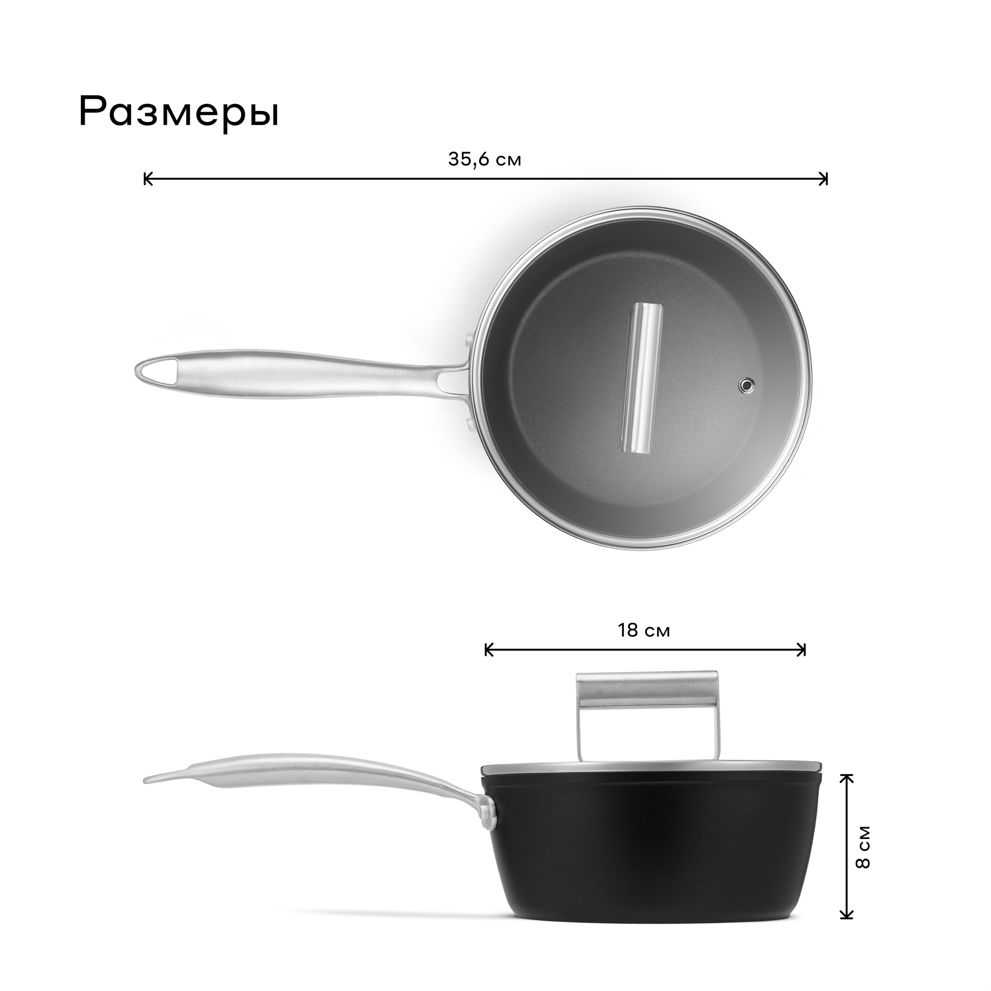 Кастрюли И Ковши Xiaomi Ковш из алюминия Pragma Pameg 1,8 л с антипригарным покрытием, крышка в комплекте, индукция