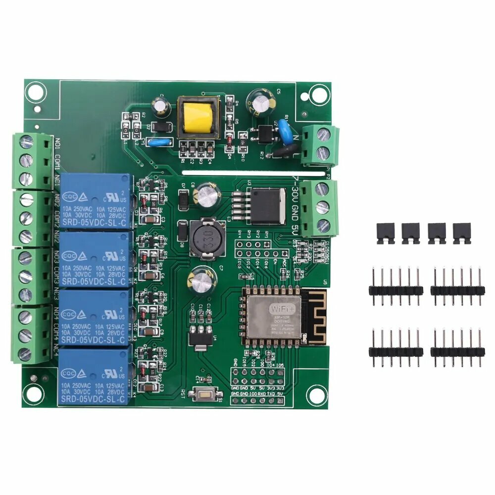Модуль реле 4 канала Wi-Fi ESP8266, питание AC/DC, плата разработки ESP-12F