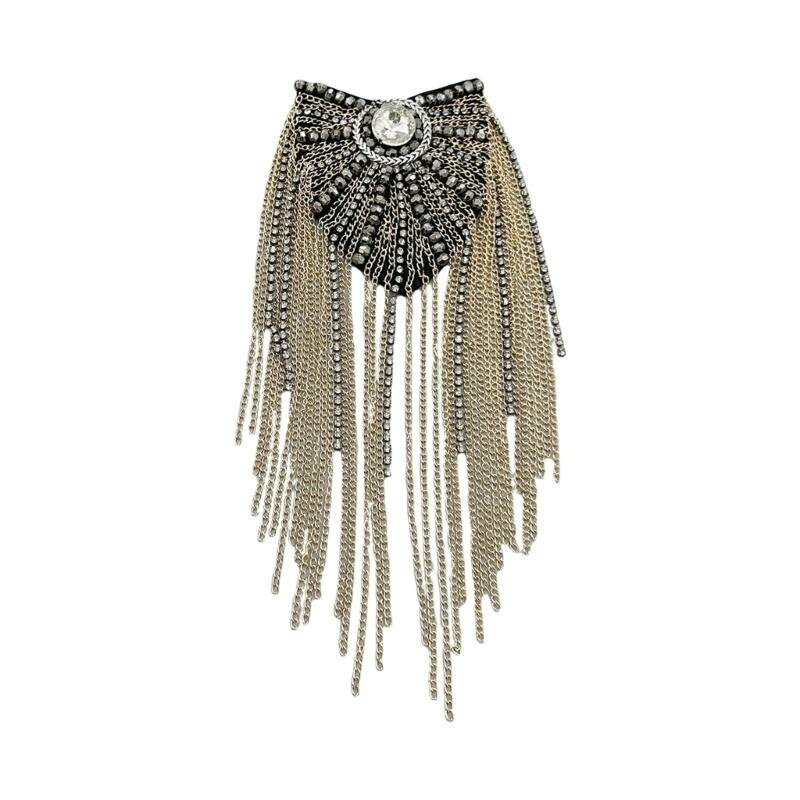 Панк-брошь с кистями и стразами, Золото - 1 штука