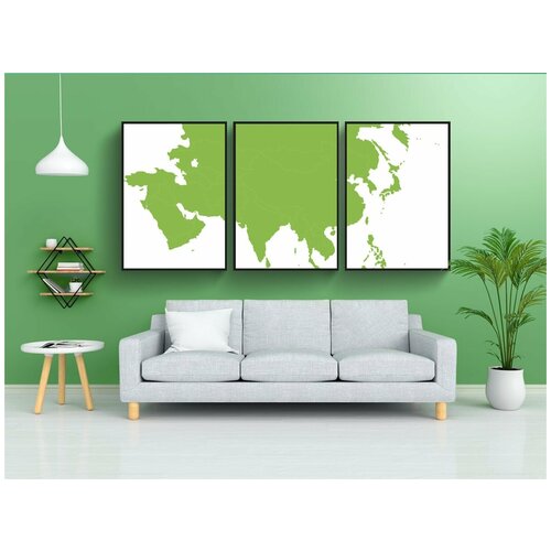 фото Набор модулных постеров для интерьера "карта, азия, континент" 60x90 см. в тубусе, без рамки lotsprints