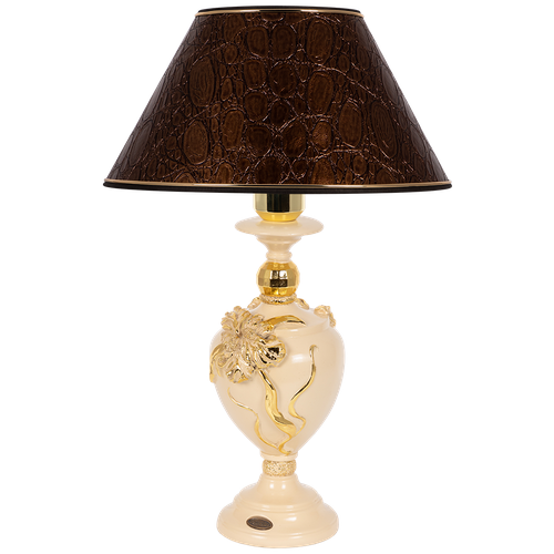 Настольная лампа BOGACHO Флер Де Лис кремовая с золотым абажуром из искусственной кожи