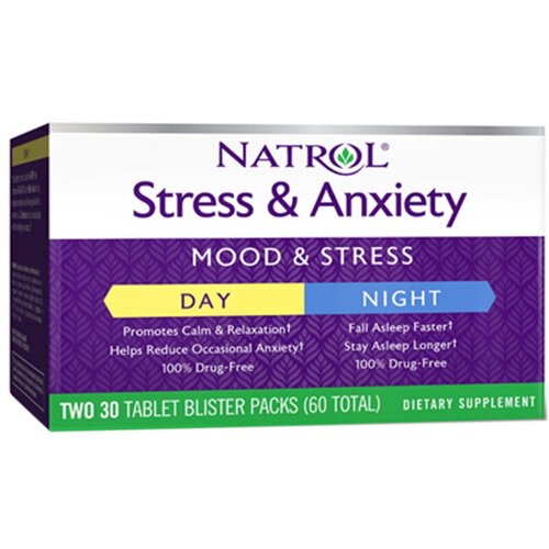 Natrol Stress&Anxiety Day&Night 30+30 tabs/ Таблетки для снятия стресса и тревоги день/ночь 30+30табл