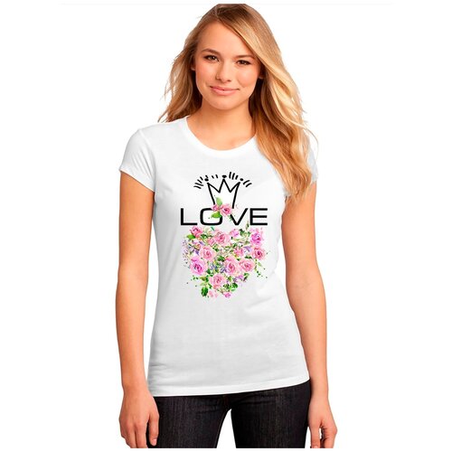 фото Женская белая футболка сердце, розы, корона. размер xxl drabs