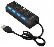 USB Hub разветвитель на 4 USB с выключателями (Черный)