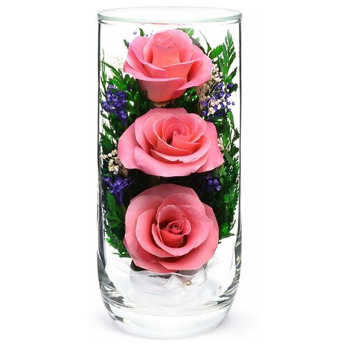 Natural Flower Products Co. Розовые розы в стекле CSRp (17 х 7,5 х 7,5 см)