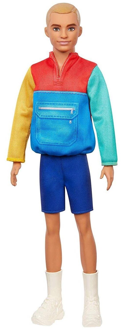 Кукла Barbie Игра с модой Кен DWK44 блондин в разноцветной куртке и синих шортах