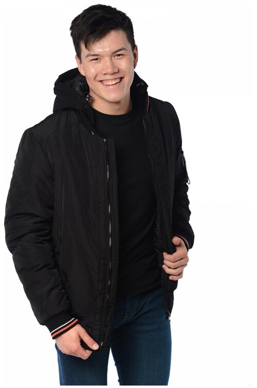 куртка INDACO FASHION демисезонная, пояс/ремень, внутренний карман, капюшон, карманы, манжеты, размер 50, черный