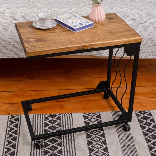 Стол журнальный на колесиках ilwi MBL-P-TL-С-2-M/1/3 металлический с деревянной столешницей лофт, подарок на день рождения