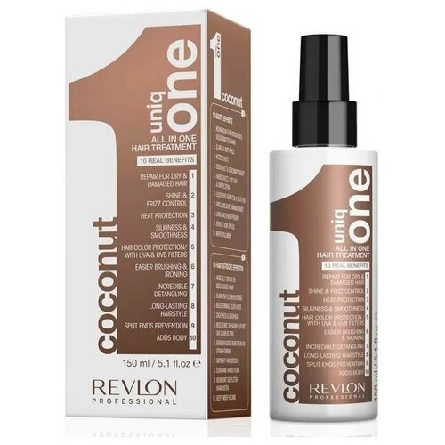 Revlon Professional Uniq One Спрей-маска для ухода за волосами с ароматом кокоса Hair Treatment Coconut 150 мл многофункциональная маска спрей для окрашенных волос selective professional all in one color 150 мл