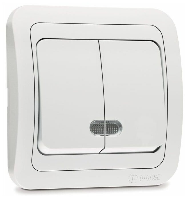 фото Выключатель Mimoza 22023 2кл. с подсветкой без вставки с/п белый (Makel Турция)