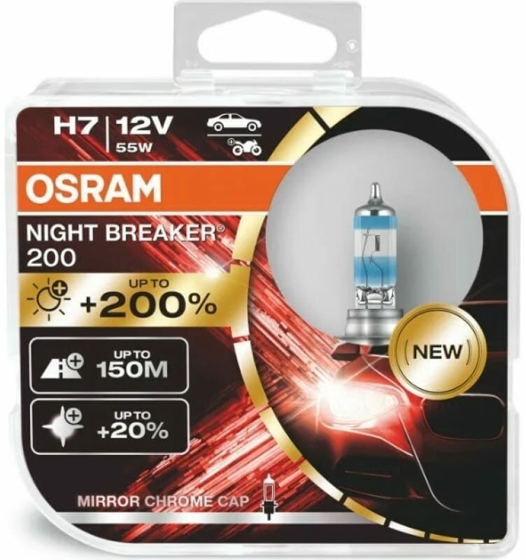 Лампа автомобильная галогенная OSRAM Night Breaker 64210NB200-HCB H7 12V 55W PX26d 2 шт.