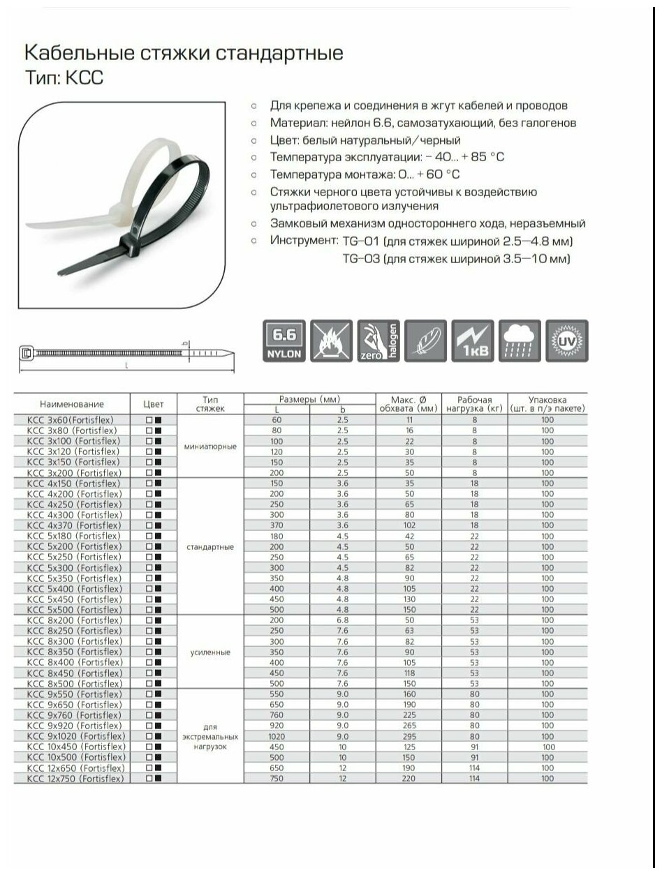 Хомут кабельный КСС 3х200 нейл. бел. (уп.100шт) Fortisflex 49394 - фотография № 5