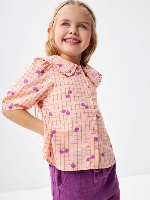 Блуза Sela, прямой силуэт, на пуговицах, короткий рукав, размер 104, розовый