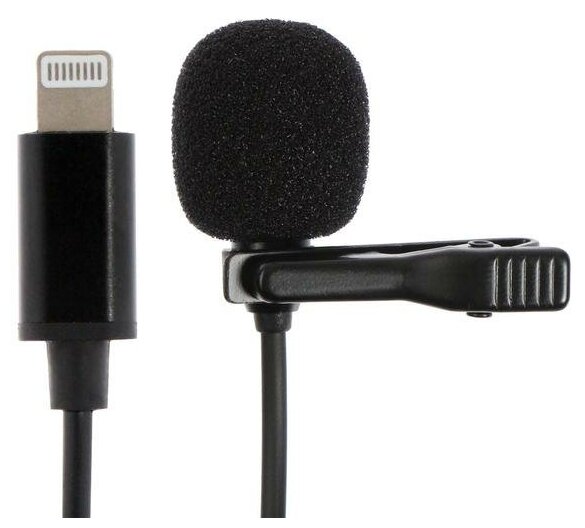 Микрофон на прищепке G-103, 20-15000 Гц, -34 дБ, 2.2 кОм, Lightning, 1.5 м, черный