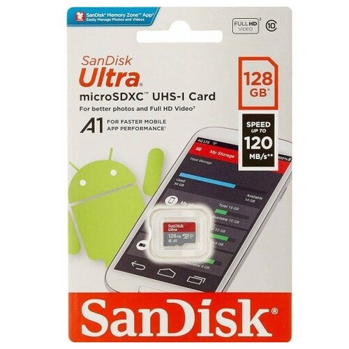Карта памяти SanDisk Ultra 128GB micro SDXC UHS-I U1 класс 10 A1 + адаптер карта памяти sandisk microsdxc 128gb sdsqunr 128g gn6mn