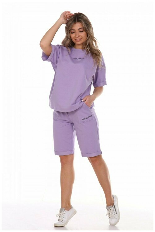 Комплект Трикотаж Плюс, шорты, футболка, карманы, размер 42, фиолетовый